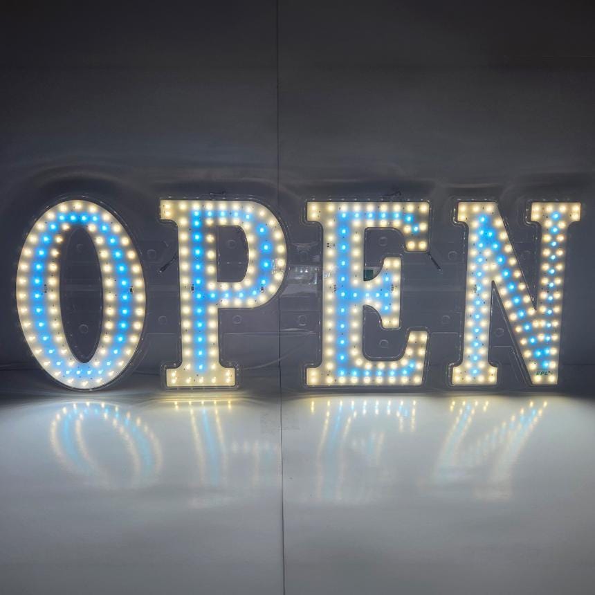 EPL OPEN Blue, LED 2G Blinking Sign, Eye-catching, Super Bright, 10"x30", Remote, Business decor, Storefront display, Restaurant signage