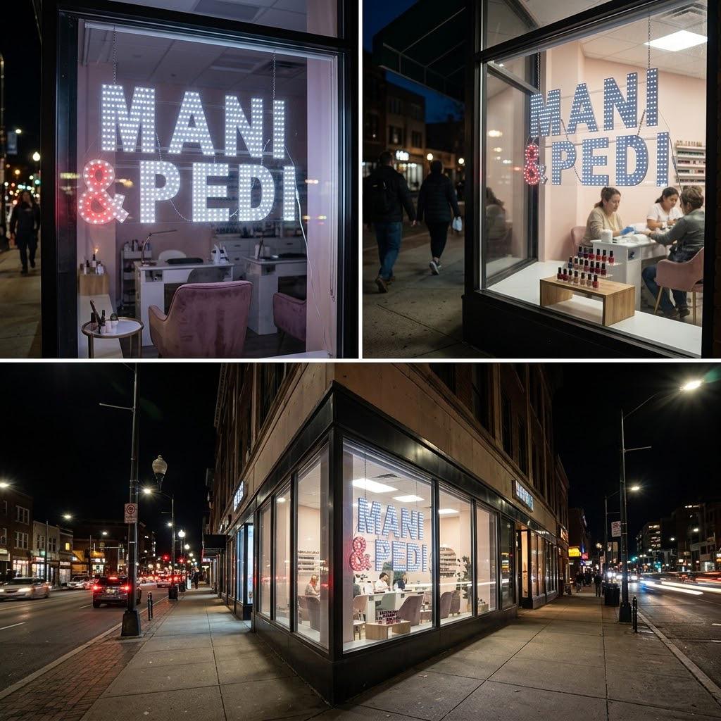 EPL MANI&PEDI White/Red, Led 1G On-off Sign, Eye-catching Sign, Super Bright, 14"x24", Beauty Salon Business decor, Storefront display