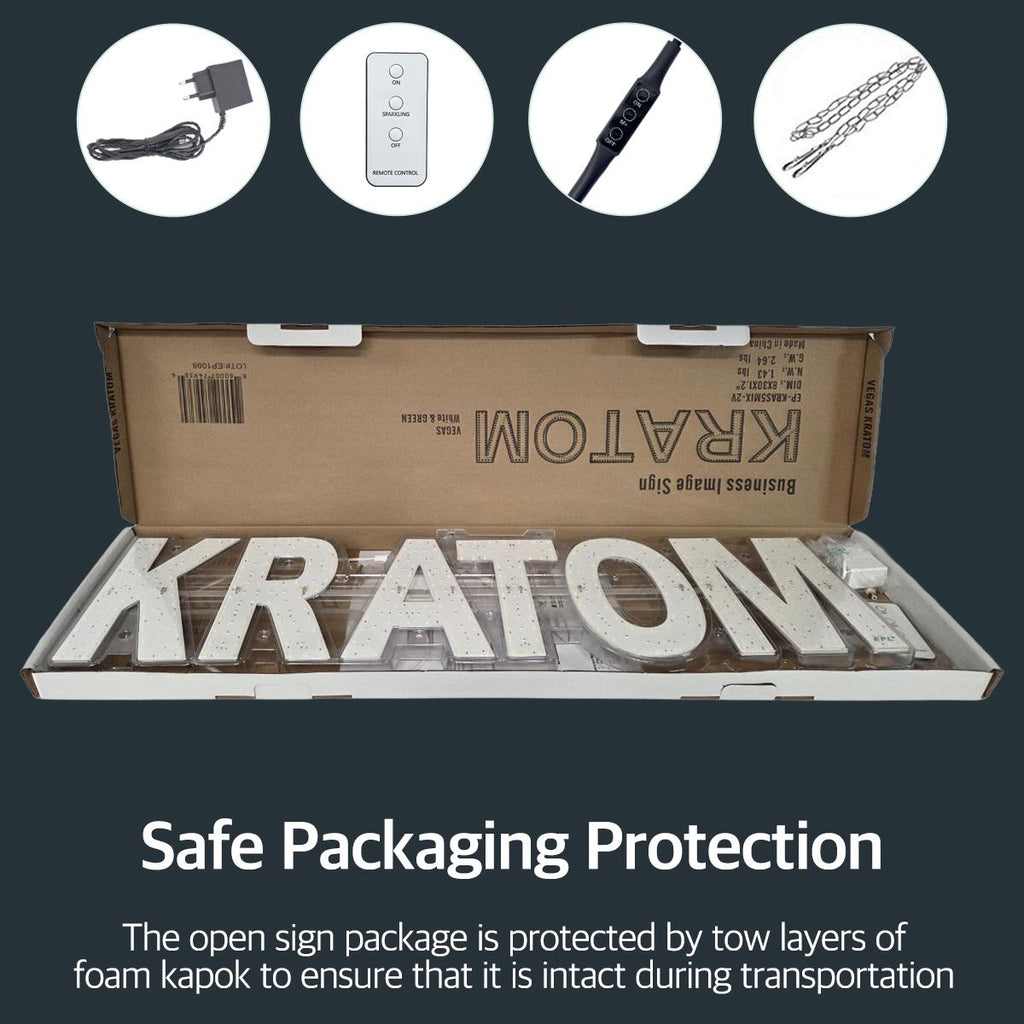 EPL KRATOM Green, LED 2G Blinking Sign, Eye-catching, Super Bright, 8"x30", Remote Control, Smoke Shop & Business decor, Storefront display