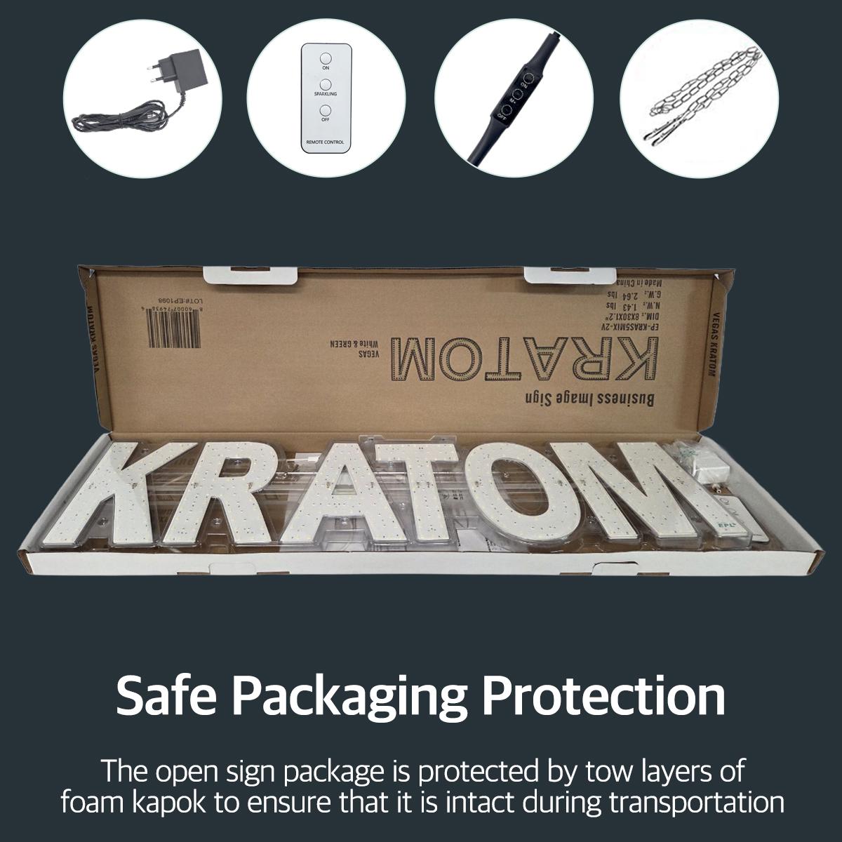 EPL KRATOM Green, LED 2G Blinking Sign, Eye-catching, Super Bright, 8"x30", Remote Control, Smoke Shop & Business decor, Storefront display