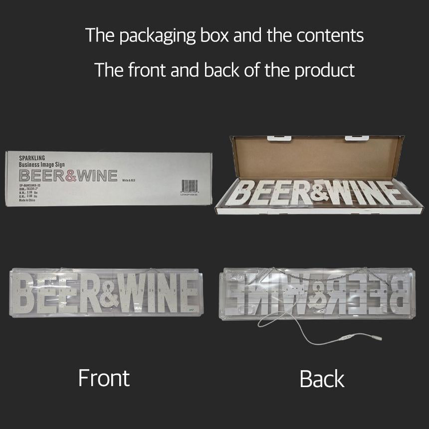 EPL BEER&WINE White/Red, Led 3G Sparkling Sign, Eye-catching, Super Bright, 7"x32", Remote, Business decor, Storefront display, Restauran