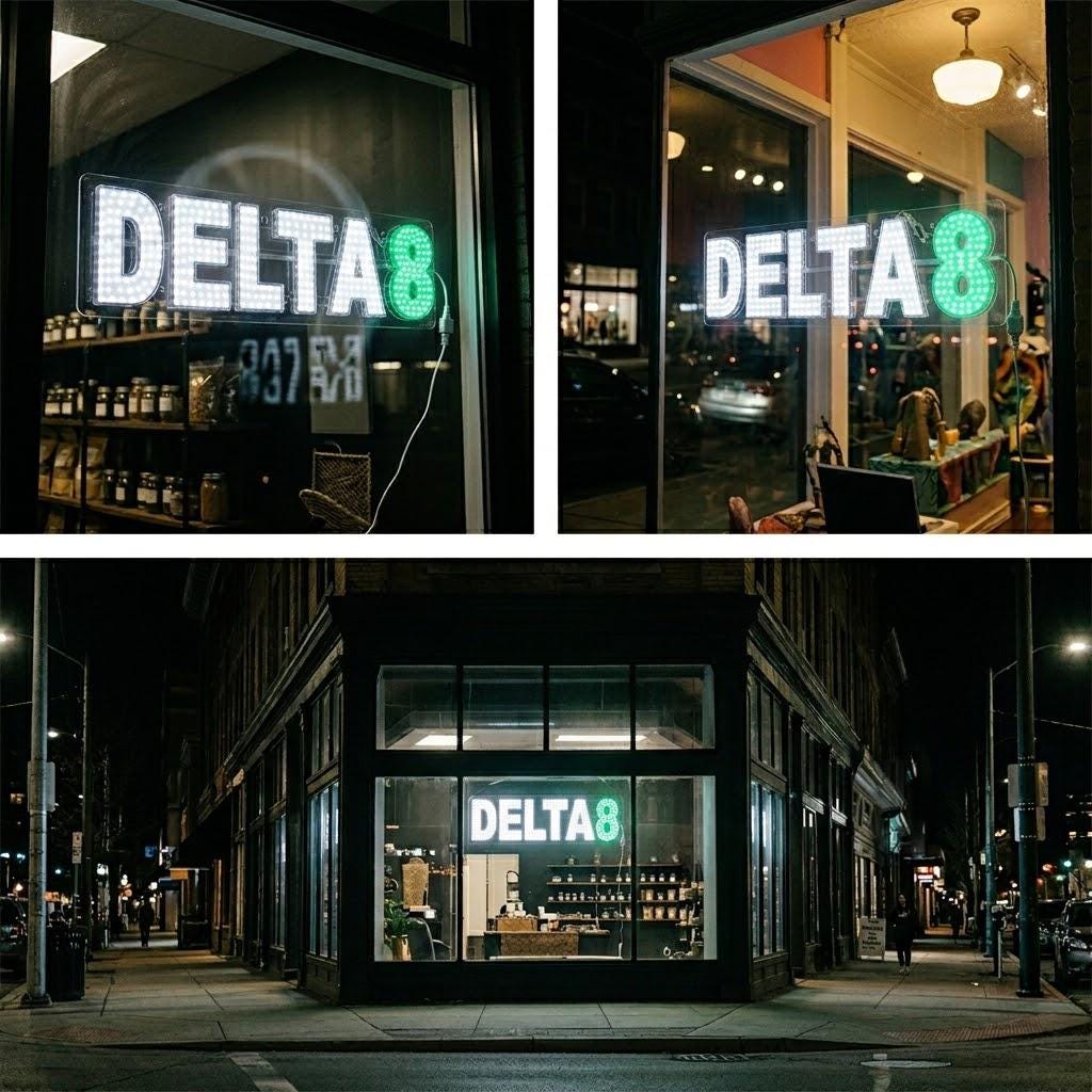 EPL DELTA8 White/Green, LED 2G Blinking Sign, Eye-catching Sign, Super Bright, 7"x30", Remote, Smoke CBD Business decor, Storefront display