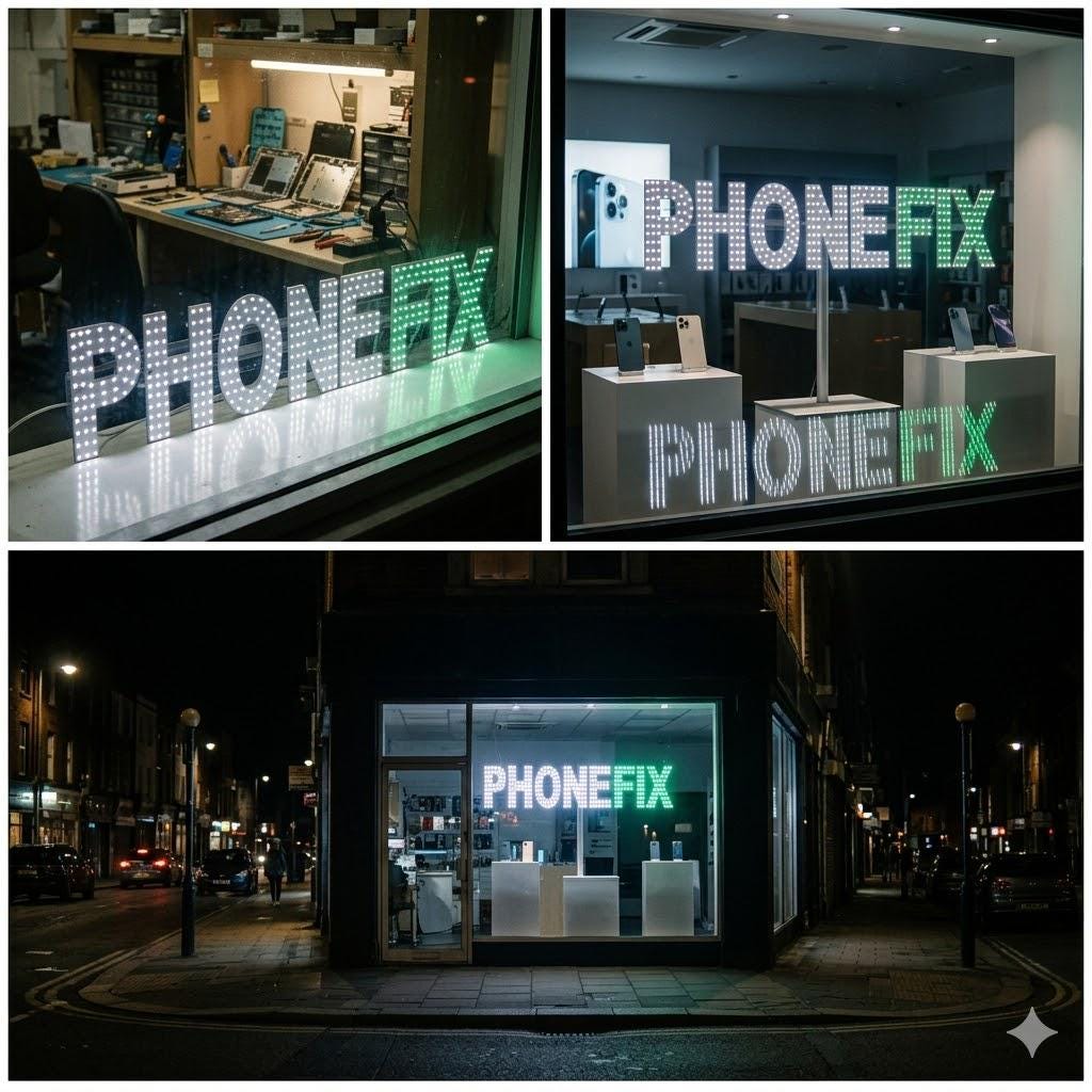 EPL PHONE FIX White/Green, Led 2G Blinking Sign, Eye-Catching, Super Bright, 7"x34", Remote, Repair Shop Business decor, Storefront display
