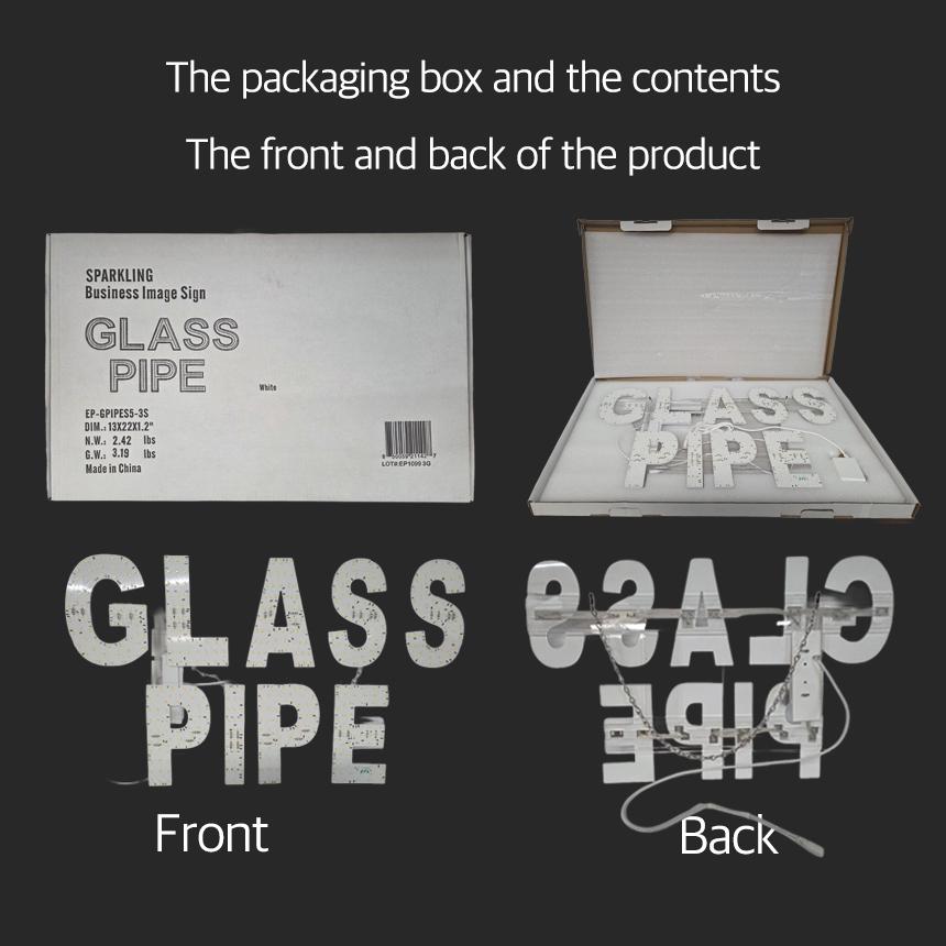 EPL GLASS PIPE White, Led 3G Sparkling Sign, Eye-catching Sign, Super Bright, 13"x22", Remote & Business decor, Storefront display
