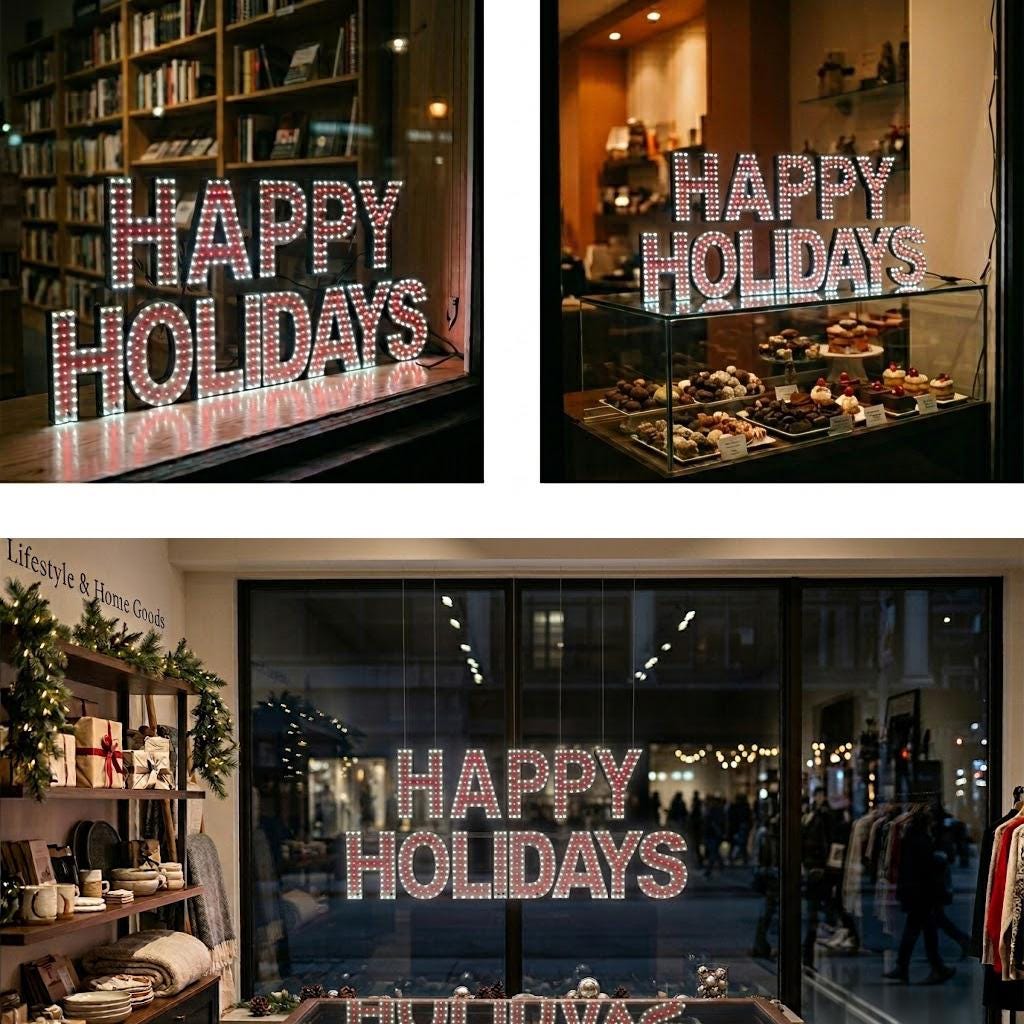 EPL HAPPY HOLIDAYS Red, Led 1G On-Off Sign, Eye-Catching, Super Bright, 15"x30", Business decor, Storefront display, Seasonal Greeting Light