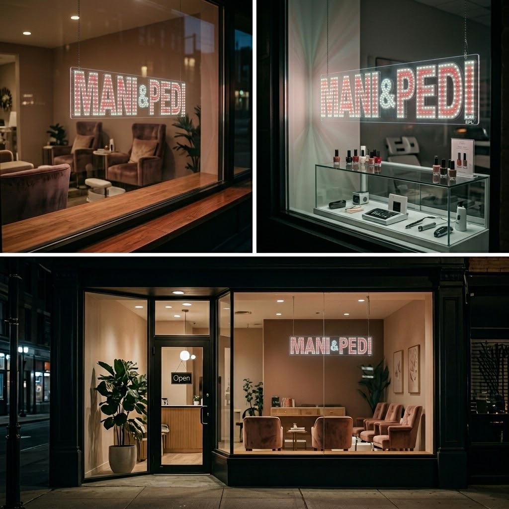 EPL MANI&PEDI Red/White, Led 1G On-off Sign, Eye-catching Sign, Super Bright, 7"x32", Beauty Spa Business decor, Storefront display