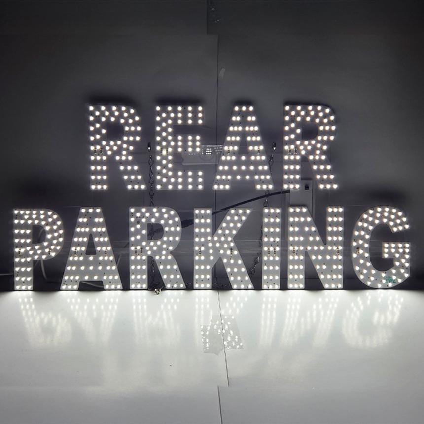 EPL REAR PARKING White, Led 2G Blinking Sign, Eye-Catching, Super Bright, 11"x24", Remote & Motion, Business decor, Storefront display