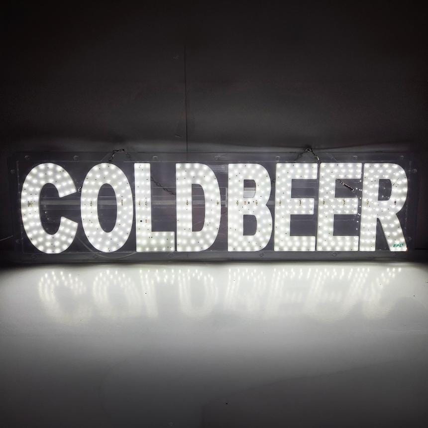 EPL COLDBEER White, LED 2G Blinking Sign, Eye-Catching, Super Bright, 7"x30", Remote, Business decor, Storefront display, Restaurant signage