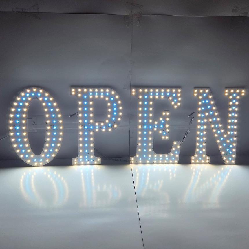 EPL OPEN Blue, LED 3G Sparkling Sign, Eye-catching, Super Bright, 10"x30", Remote, Business decor, Storefront display, Restaurant signage