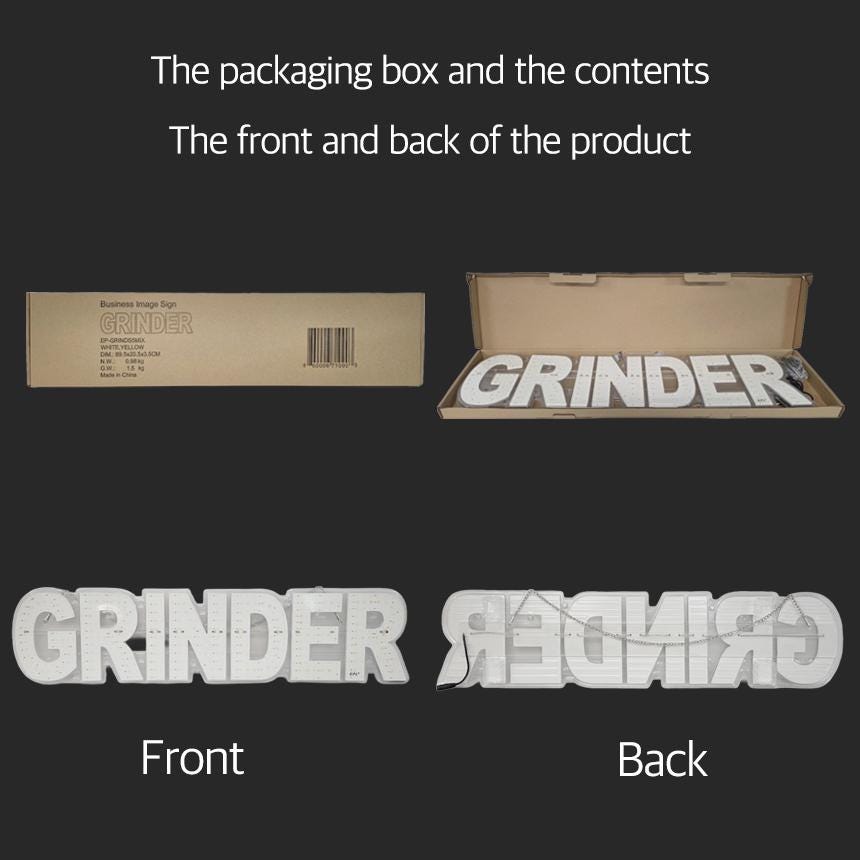 EPL GRINDER Yellow, LED 1G On-off Sign, Eye-Catching, Super Bright, 7"x32", Steady Glow, Ultra Light Business Decor, Window Shop Display