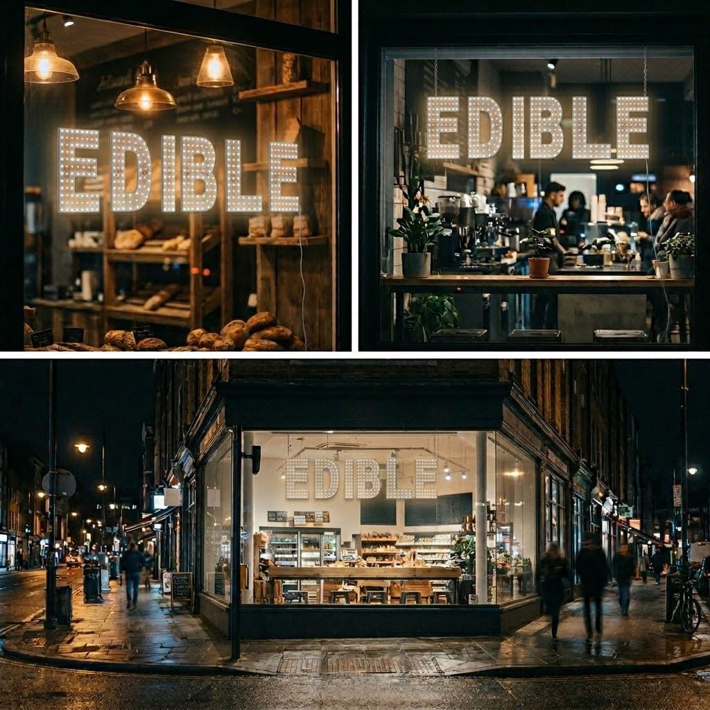 EPL EDIBLE Yellow, LED 3G Sparkling Sign, Eye-Catching, Super Bright, 8"x30", Remote, Business decor, Storefront display, Restaurant signage