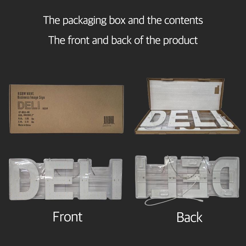 EPL DELI RGBW Wave, Led 4G Full-color changes sign, Eye-catching, Super Bright, 10"x28", Remote, Shop Window, Storefront Display, Restaurant