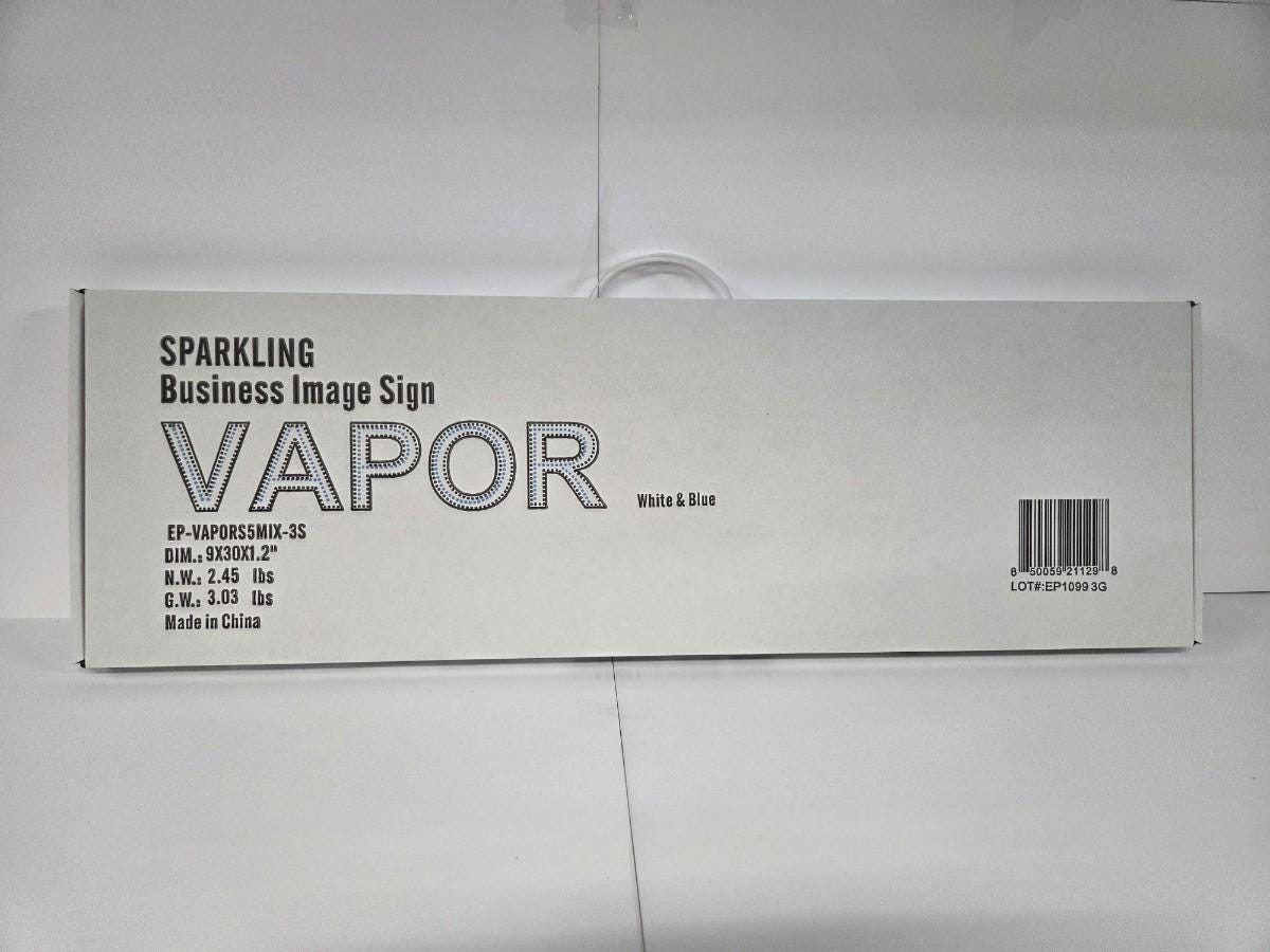 EPL VAPOR Blue, LED 3G Sparkling Sign & Eye-catching, Super Bright, 9"x30", Remote Control, Smoke Vape Business decor, Storefront display