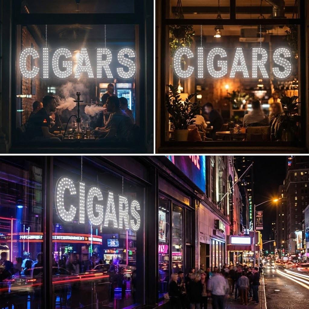 EPL CIGARS White, LED 3G Sparkling Sign, Eye-catching, Super Bright, 8"x32", Remote, Smoke Tobacco Business decor, Storefront display