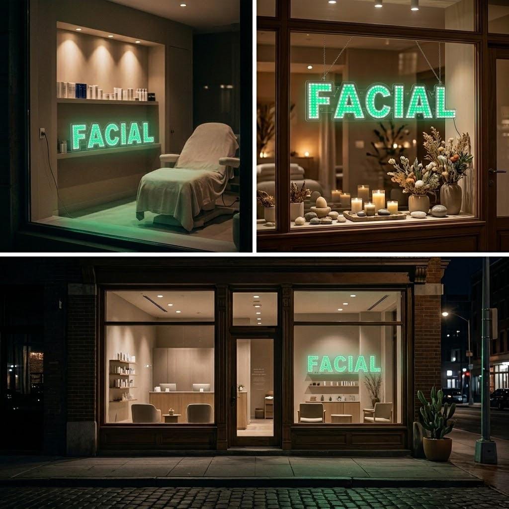 EPL FACIAL Green, LED 1G On-off Sign, Eye-catching, Super Bright, 7"x28", Professional Salon Business decor, Storefront display