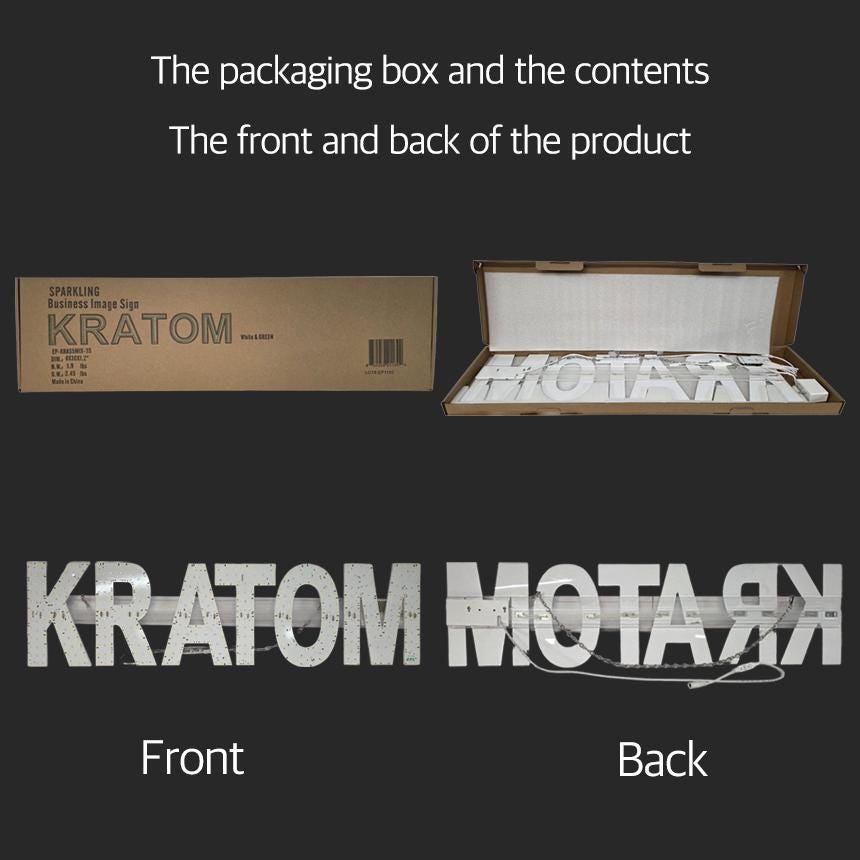 EPL KRATOM Green, LED 3G Sparkling Sign, Eye-catching, Super Bright, 8"x30", Remote Control, Smoke Shop & Business decor, Storefront display