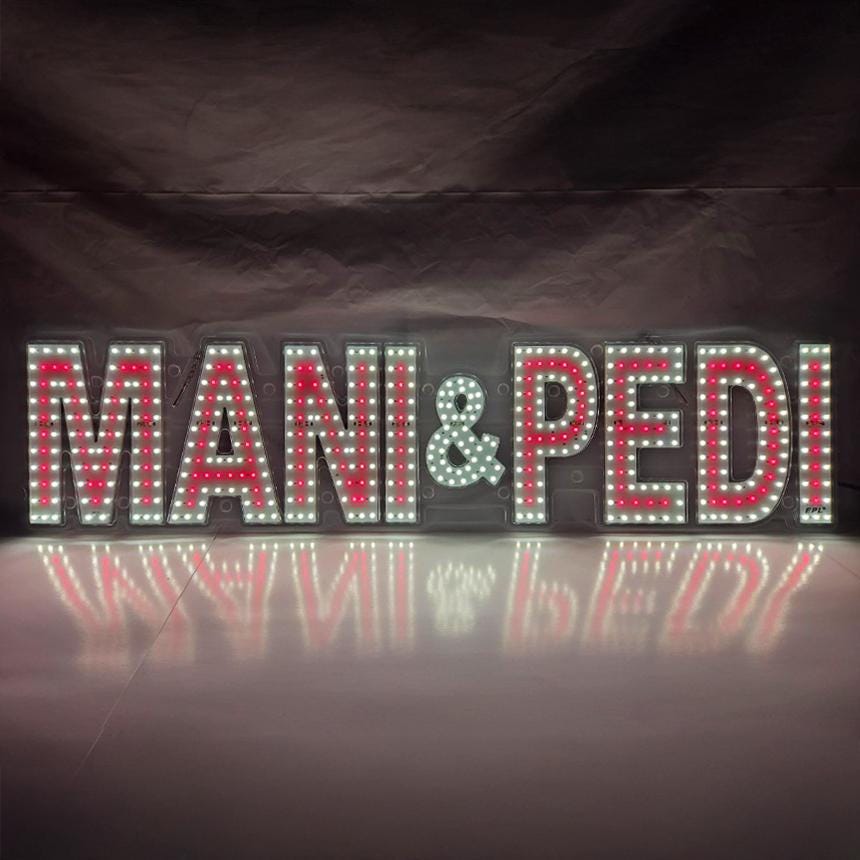 EPL MANI&PEDI Red/White, Led 1G On-off Sign, Eye-catching Sign, Super Bright, 7"x32", Beauty Spa Business decor, Storefront display