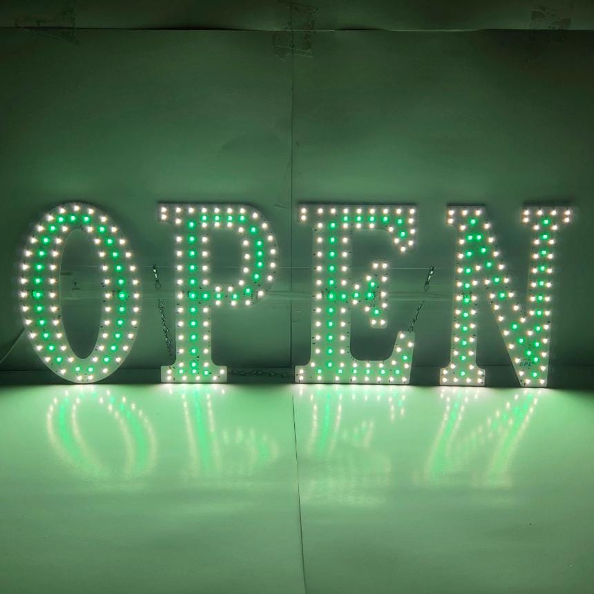 EPL OPEN Green, LED 3G Sparkling Sign, Eye-catching, Super Bright, 10"x30", Remote, Business decor, Storefront display, Restaurant signage