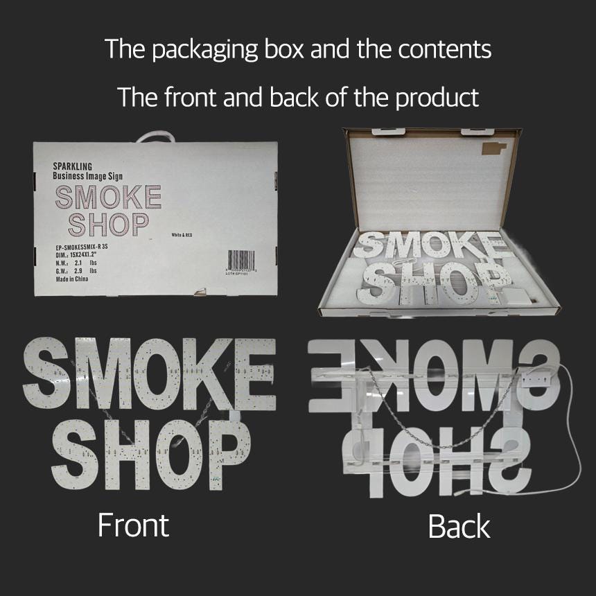 EPL SMOKE SHOP Red, Led 3G Sparkling Sign, Eye-catching Sign, Super Bright, 15"x24" & 20"x30", Remote, Business decor, Storefront display
