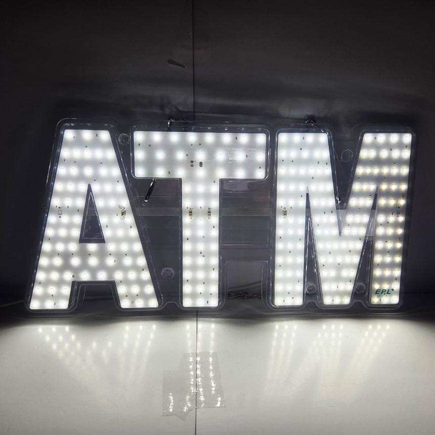 EPL ATM White, LED 2G Blinking Sign, Eye-catching, Super Bright, 7"x15", Remote Control & Business decor, Storefront display, signage
