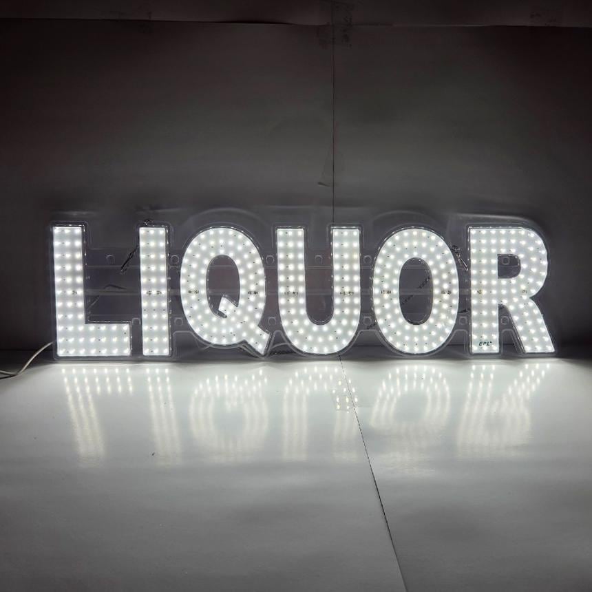 EPL LIQUOR White, LED 2G Blinking Sign, Eye-Catching, Super Bright, 7"x30", Remote, Business decor, Storefront display, Restaurant signage