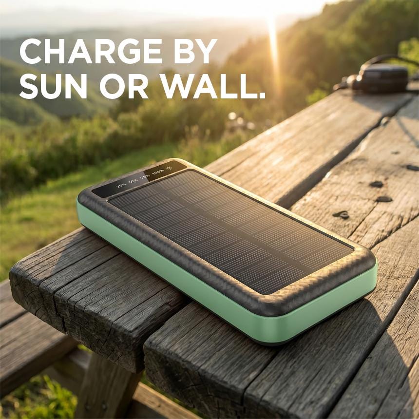 SOLEVCG 10000mAh Solar Power Bank with Flashlight & 3 Built-in Cables, Fast Charging Battery for iPhone, Samsung, Camping and Emergency Use