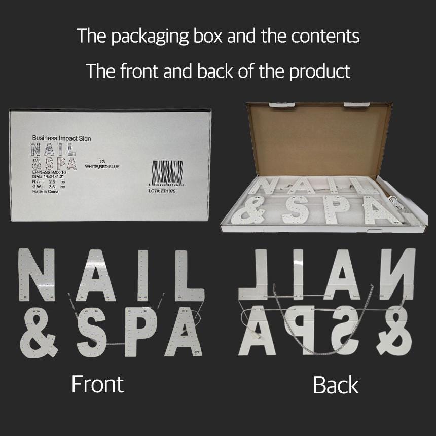 EPL NAIL&SPA Blue/Red, Led 1G On-Off Sign, Eye-Catching, Super Bright Business Decor, 14x24, Beauty Salon Business decor, Storefront display