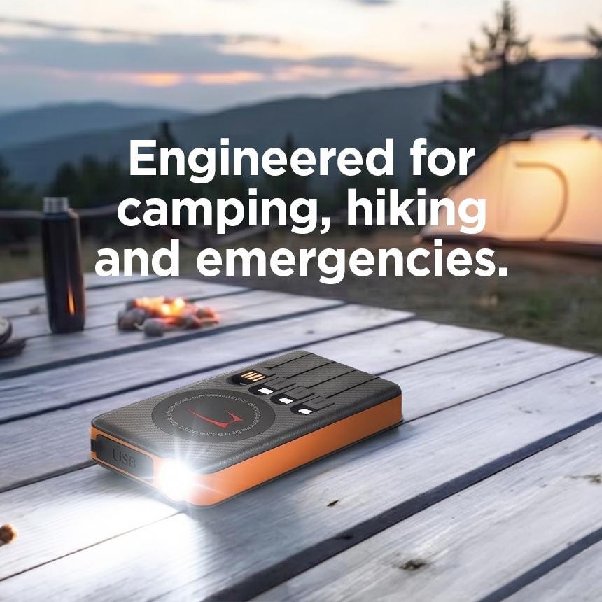 SOLEVCG 10000mAh Solar Power Bank with Flashlight & 3 Built-in Cables, Fast Charging Battery for iPhone, Samsung, Camping and Emergency Use