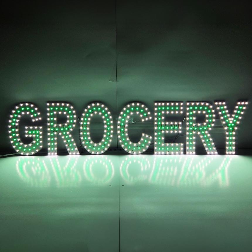 EPL GROCERY Green, LED 3G Sparkling Sign, Eye-catching, Super Bright, 8"x32", Remote, Business decor, Storefront display, Restaurant signage