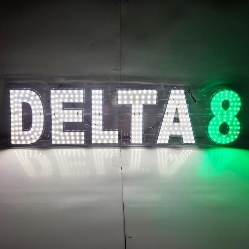 EPL DELTA8 White/Green, LED 2G Blinking Sign, Eye-catching Sign, Super Bright, 7"x30", Remote, Smoke CBD Business decor, Storefront display
