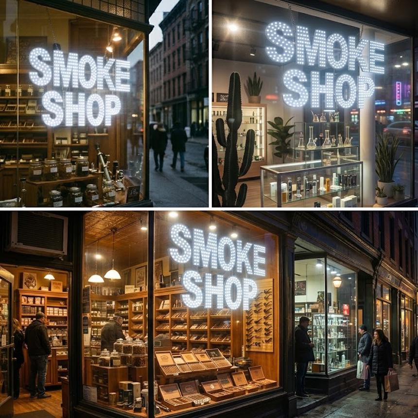 EPL SMOKE SHOP White, Led 3G Sparkling Sign, Eye-catching Sign, Super Bright, 15"x24" & 20"x30", Remote, Business decor, Storefront display