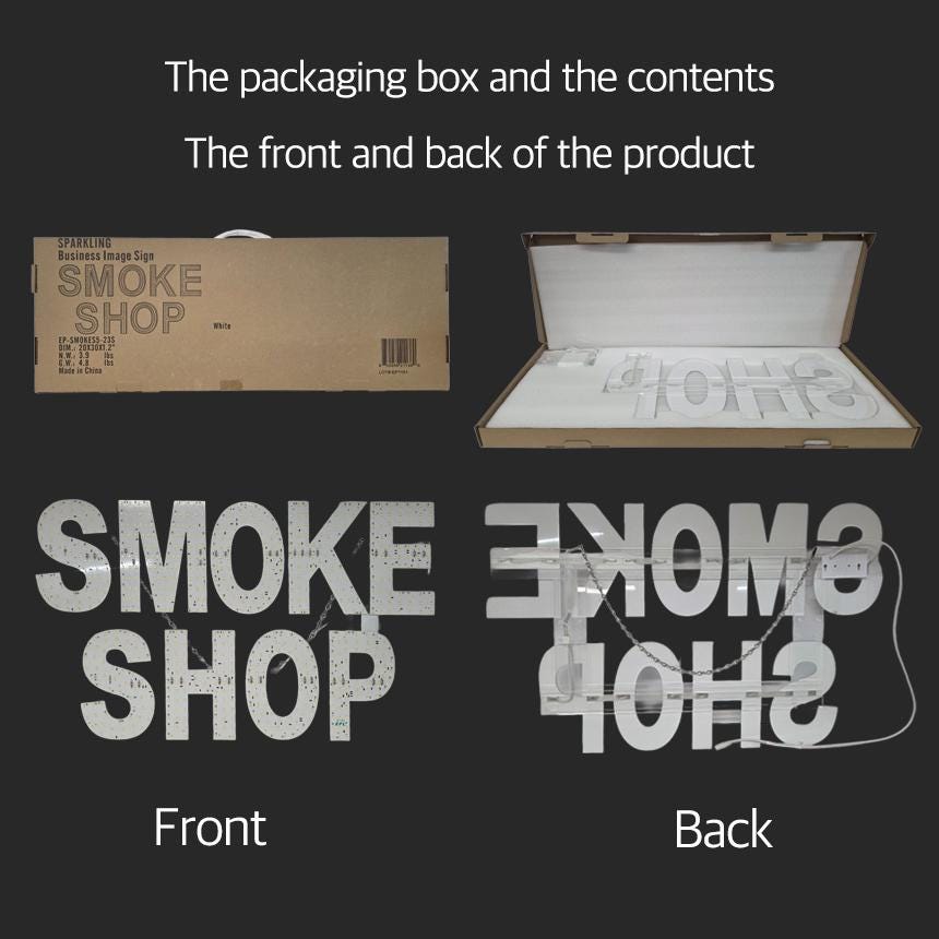 EPL SMOKE SHOP White, Led 3G Sparkling Sign, Eye-catching Sign, Super Bright, 15"x24" & 20"x30", Remote, Business decor, Storefront display