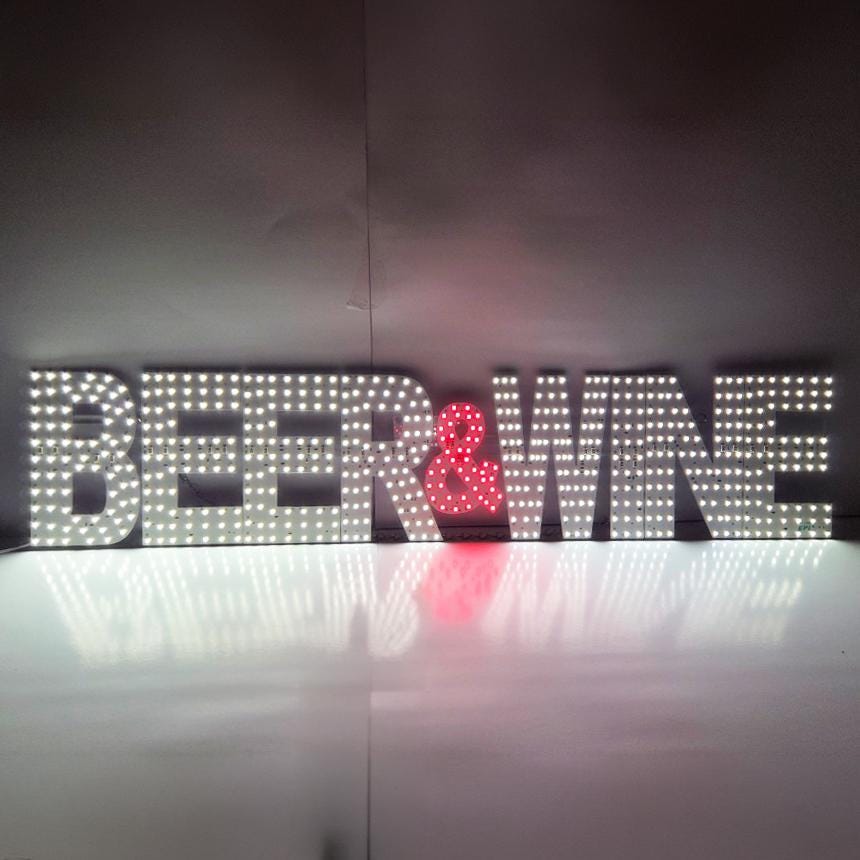 EPL BEER&WINE White/Red, Led 3G Sparkling Sign, Eye-catching, Super Bright, 7"x32", Remote, Business decor, Storefront display, Restauran