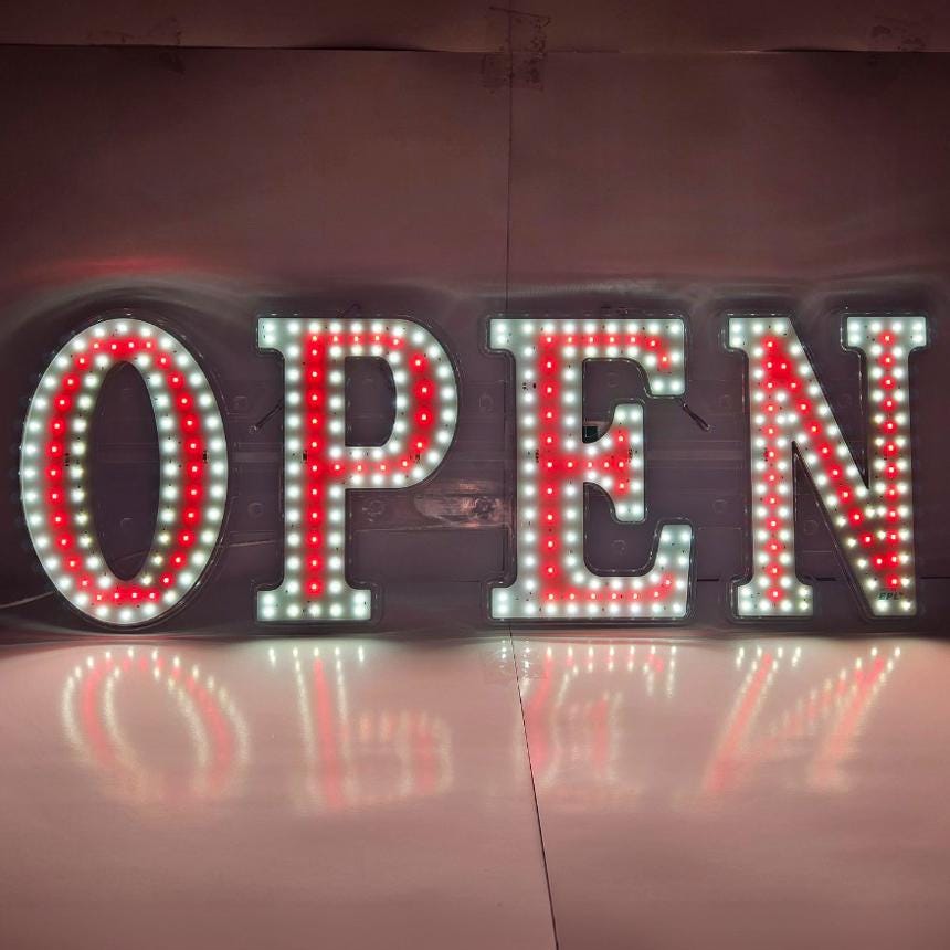 EPL OPEN Red, LED 2G Blinking Sign, Eye-catching, Super Bright, 10"x30", Remote, Business decor, Storefront display, Restaurant signage