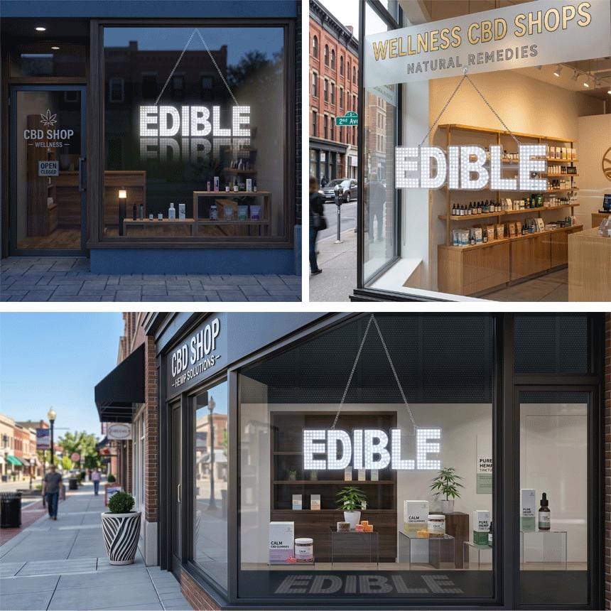 EPL EDIBLE, Led 1G On-Off Sign, Eye-Catching, Super Bright, 8"x30" & Power Cord, Electric CBD Shop Cannabis Dispensary Window Store Decor