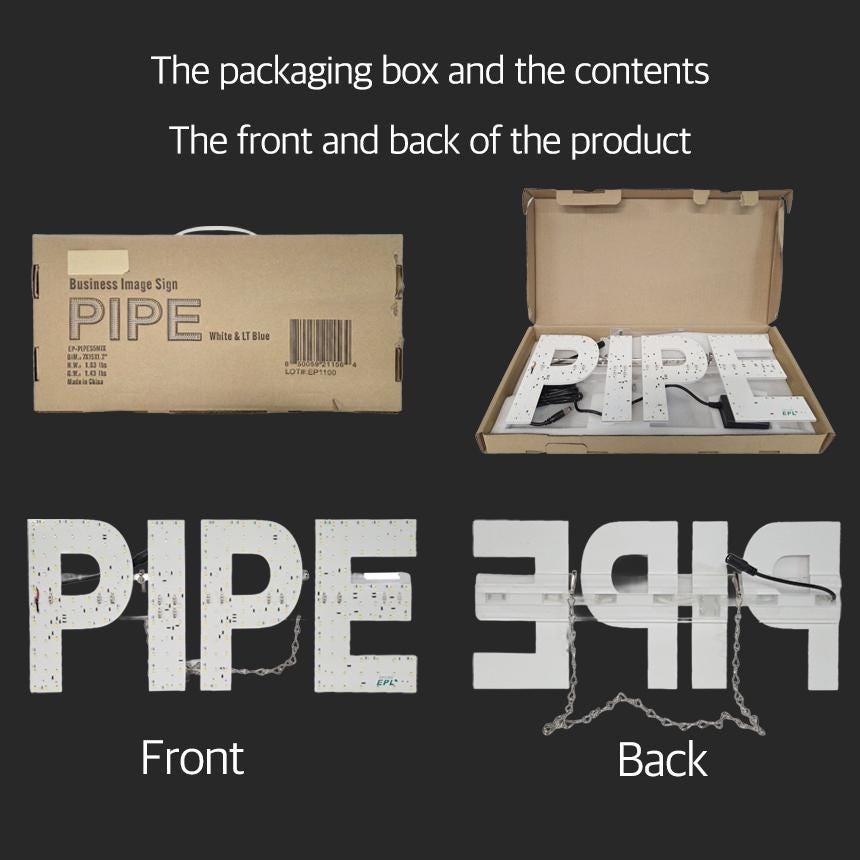 EPL PIPE Blue, LED 1G On-Off Sign, Eye-Catching Sign, Super Bright, 7"x20", Steady Illumination & Easy Installation Business Window Display