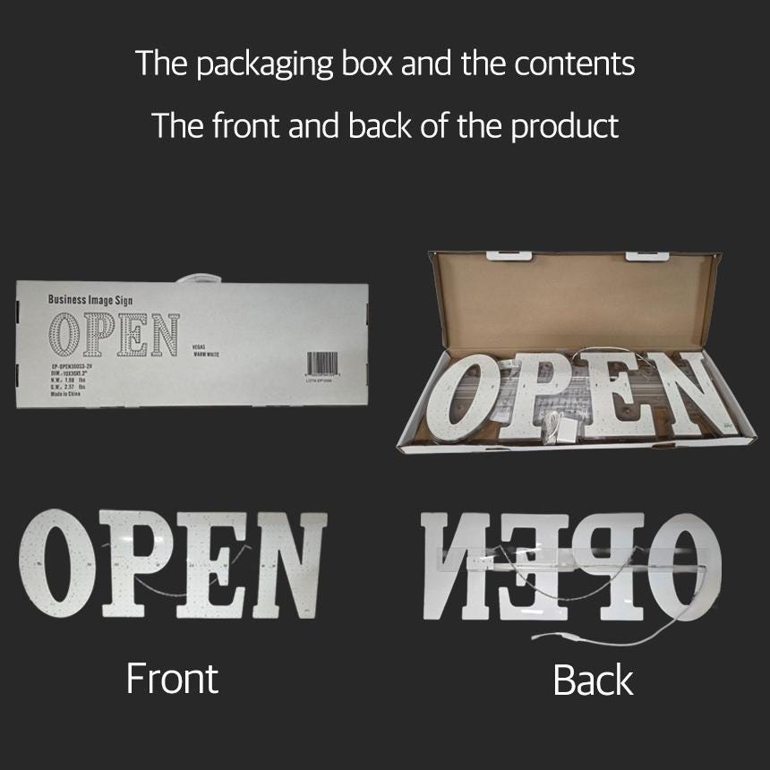 EPL OPEN Warm White, LED 2G Blinking Sign, Eye-Catching, Super Bright, 10"x30", Remote, Business decor, Storefront display, Restaurant