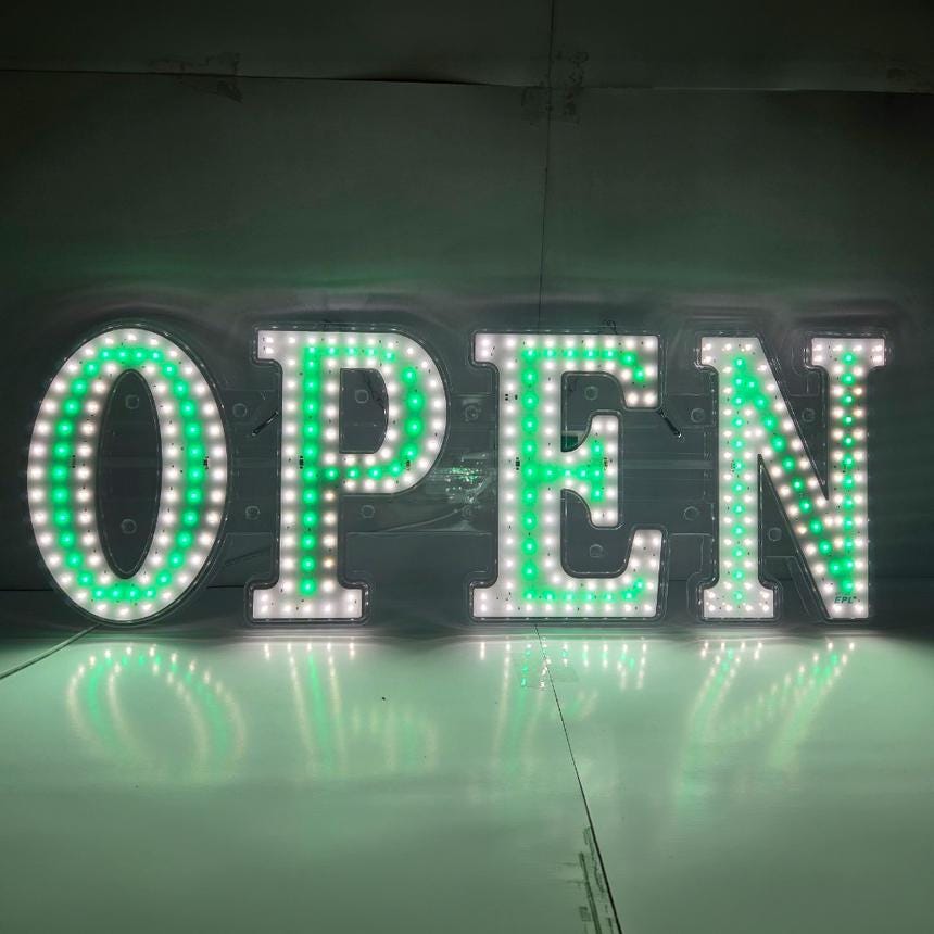 EPL OPEN Green, LED 2G Blinking Sign, Eye-catching, Super Bright, 10"x30", Remotel, Business decor, Storefront display, Restaurant signage