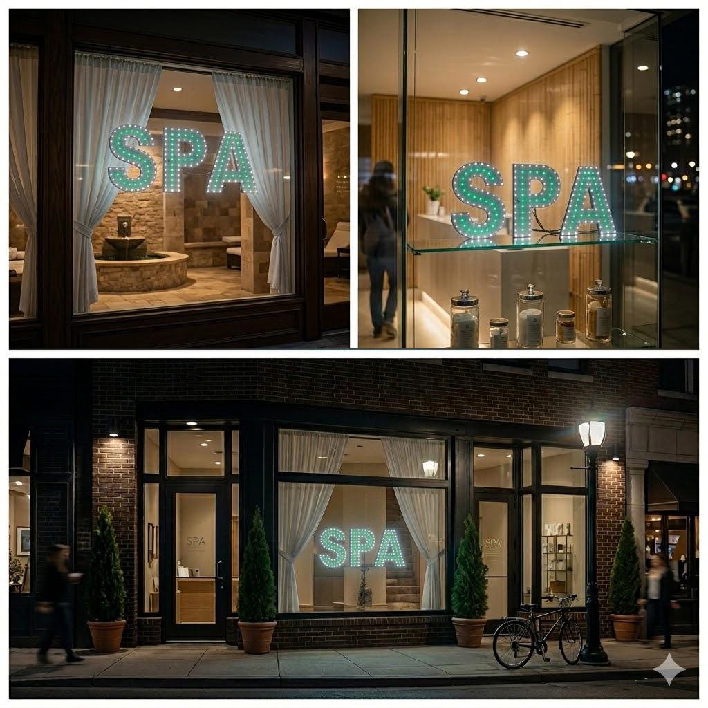 EPL SPA Green, LED 1G On-Off sign, Eye-Catching sign, Super Bright, 10"x24", Relaxing Massage Business decor, Storefront display