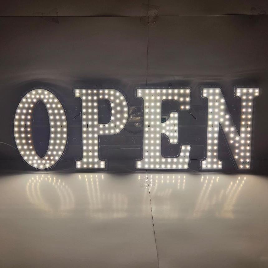 EPL OPEN Warm White, LED 1G On-Off Sign, Eye-Catching, Super Bright, 10"x30", Business decor, Storefront display, Restaurant signage