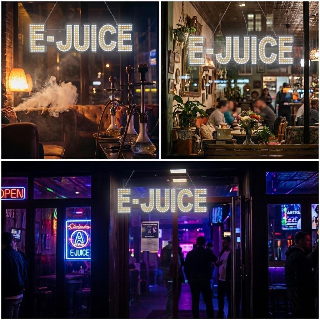EPL E-JUICE Yellow, LED 3G Sparkling Sign, Eye-catching, SuperBright, 8"x30", Remote, Business decor, Storefront display, Restaurant signage