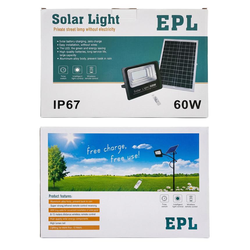 EPL 60W Solar Flood Light Outdoor, IP67 Waterproof Solar Powered Street Lamp with Remote Control, Dusk to Dawn Security Light for Yard
