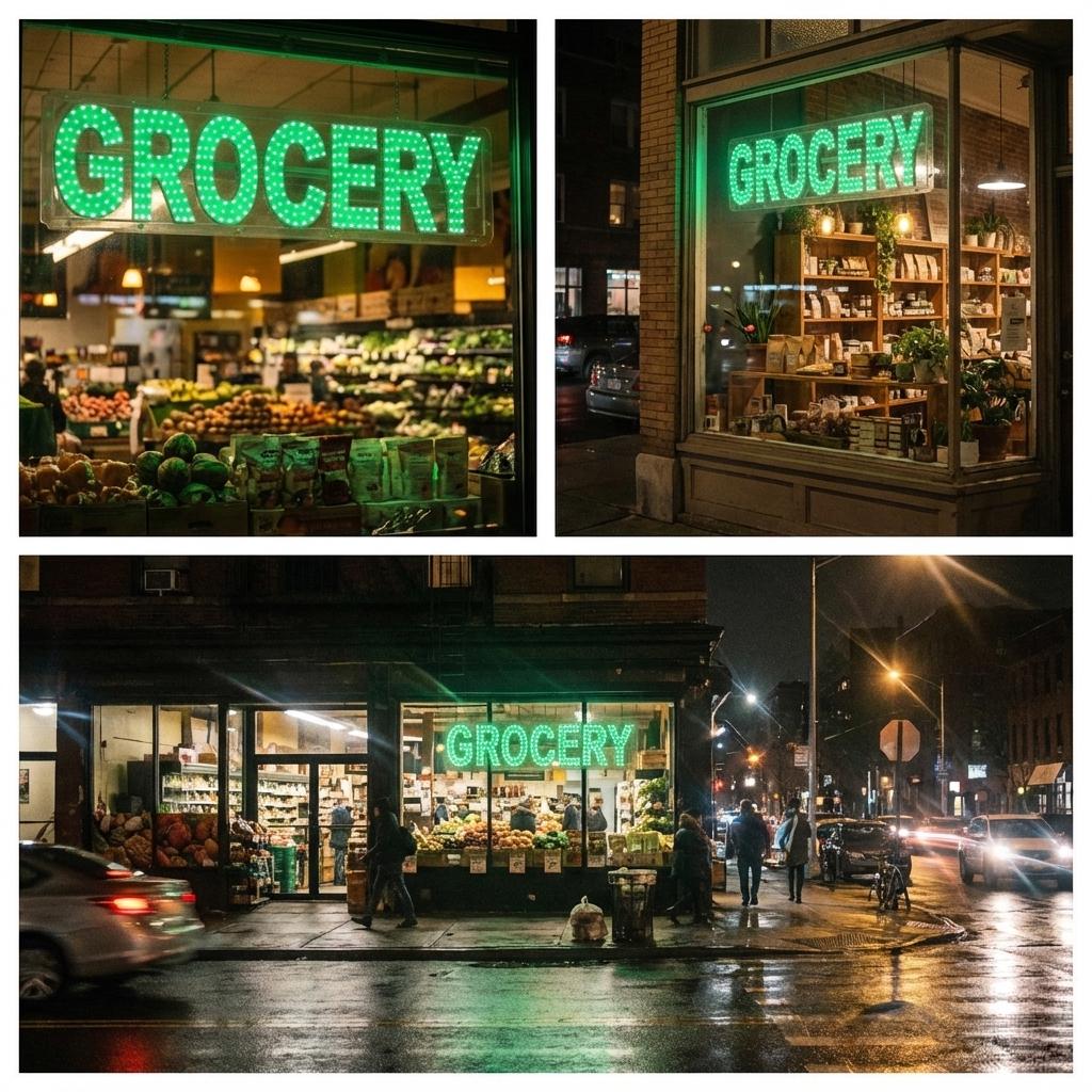 EPL GROCERY Green, LED 3G Sparkling Sign, Eye-catching, Super Bright, 8"x32", Remote, Business decor, Storefront display, Restaurant signage