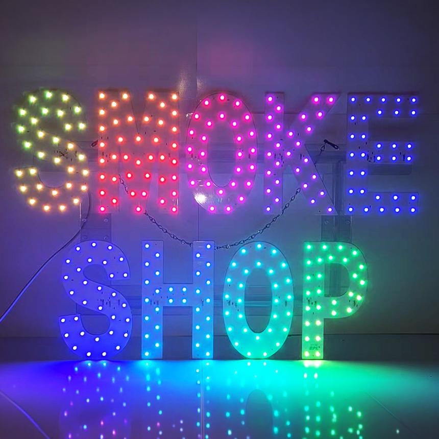 EPL Smoke shop RGBW Wave, LED 4G Full-color changes sign, Eye-catching, Super Bright, 2 Size, Remote, Business decor, Storefront display