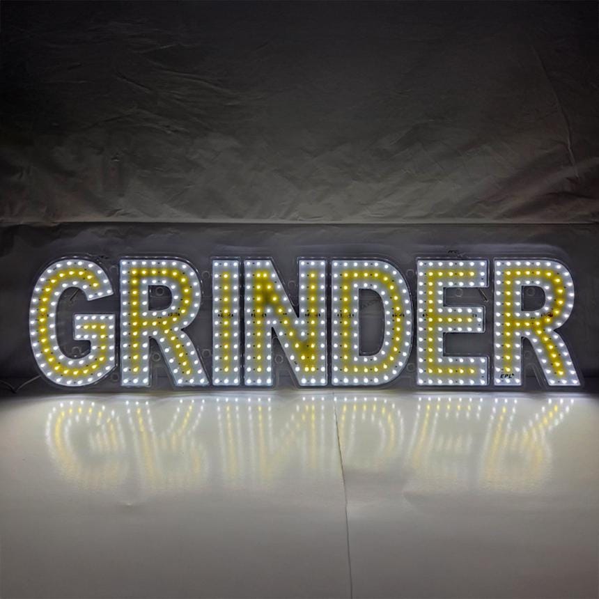 EPL GRINDER Yellow, LED 1G On-off Sign, Eye-Catching, Super Bright, 7"x32", Steady Glow, Ultra Light Business Decor, Window Shop Display