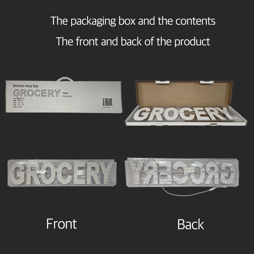 EPL GROCERY Green, LED 2G Blinking Sign, Eye-Catching, Super Bright, 8"x32", Remote & Business Decor - Shop Window, Storefront Display