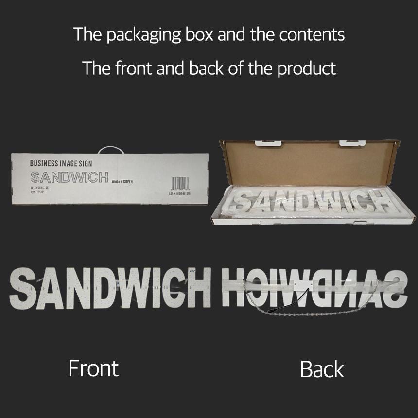 EPL SANDWICH Green, Led 2G blinking, eye-catching sign, Super Bright, 6"x30", Business decor, Food Storefront display, Restaurant signage