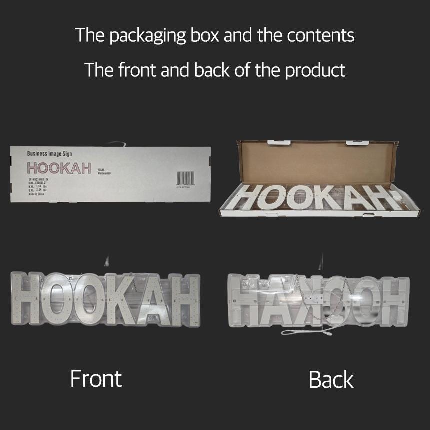 EPL HOOKAH Red, LED 2G Blinking Sign, Eye-Catching, Super Bright, 8"x30", Remote Control & Business decor, Storefront display, signage