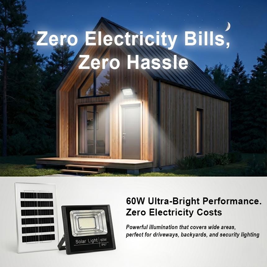 EPL 60W Solar Flood Light Outdoor, IP67 Waterproof Solar Powered Street Lamp with Remote Control, Dusk to Dawn Security Light for Yard