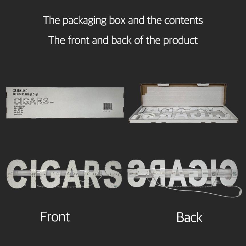 EPL CIGARS White, LED 3G Sparkling Sign, Eye-catching, Super Bright, 8"x32", Remote, Smoke Tobacco Business decor, Storefront display
